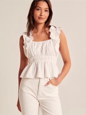 Abercrombie & Fitch White Ruffle Strap Babydoll Top White Size M
